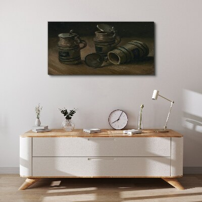 Antique mugs on the table Canvas wall art