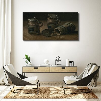 Antique mugs on the table Canvas wall art