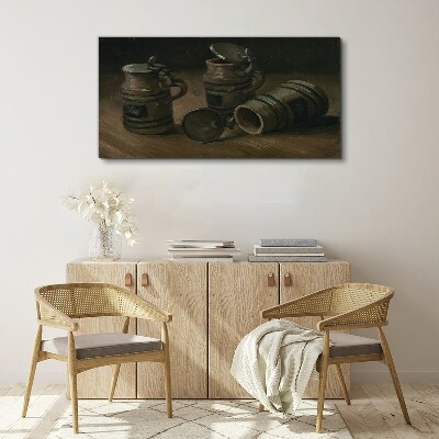 Antique mugs on the table Canvas wall art
