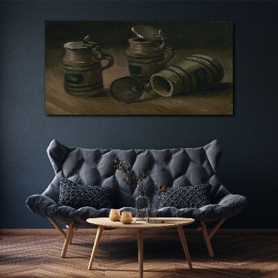 Antique mugs on the table Canvas wall art