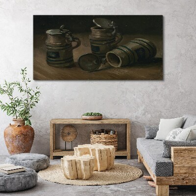 Antique mugs on the table Canvas wall art