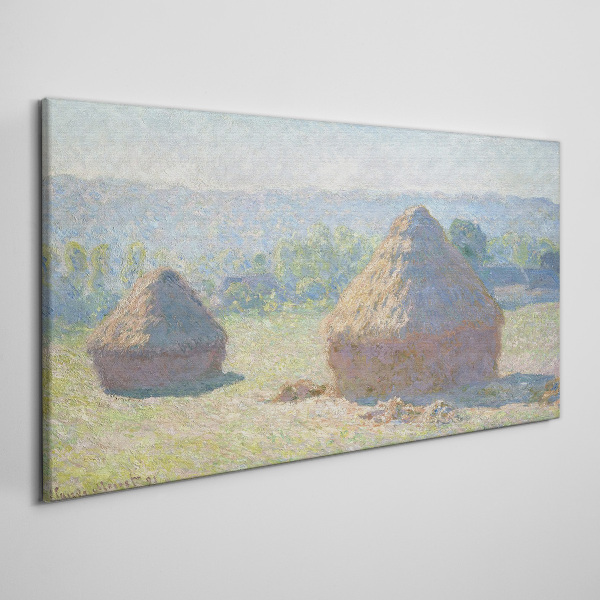 Summer sun over haystacks Canvas wall art