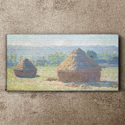Summer sun over haystacks Canvas wall art