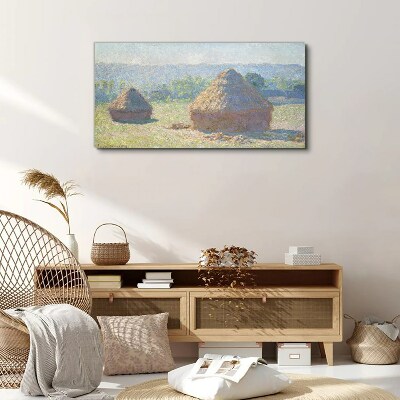 Summer sun over haystacks Canvas wall art