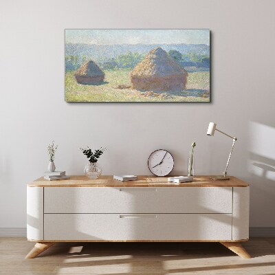Summer sun over haystacks Canvas wall art
