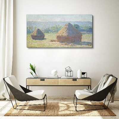 Summer sun over haystacks Canvas wall art