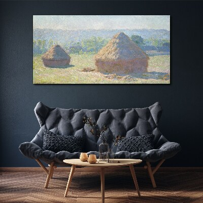 Summer sun over haystacks Canvas wall art