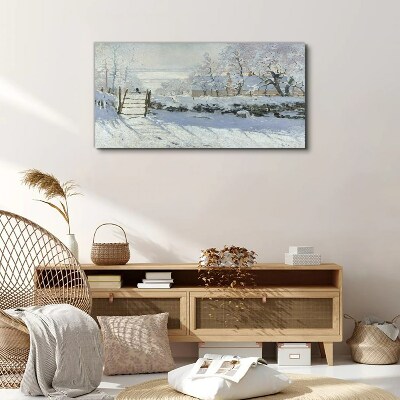Winter landscape with a gate Print on canvas