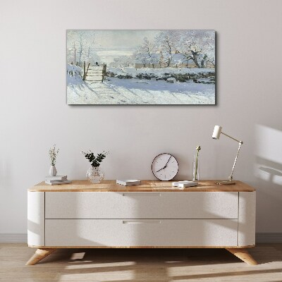 Winter landscape with a gate Print on canvas