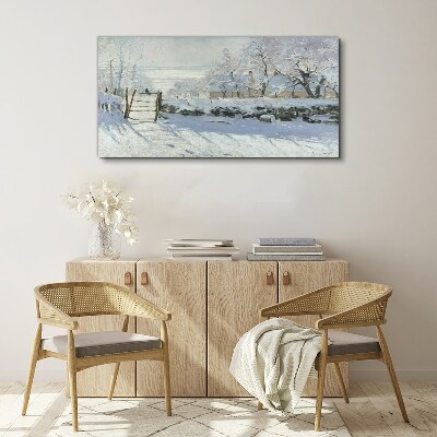 Winter landscape with a gate Print on canvas