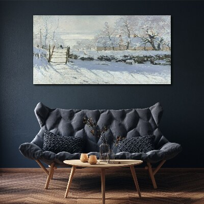 Winter landscape with a gate Print on canvas