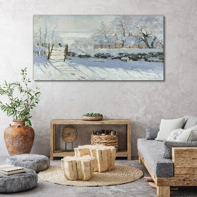Winter landscape with a gate Print on canvas