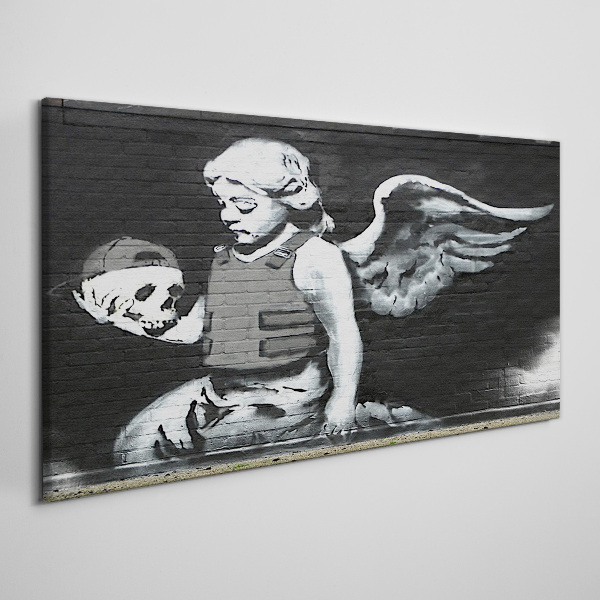 Angel with a skull in the background of graffiti Print on canvas