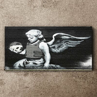 Angel with a skull in the background of graffiti Print on canvas