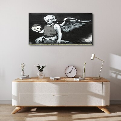 Angel with a skull in the background of graffiti Print on canvas