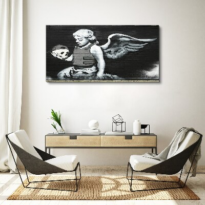 Angel with a skull in the background of graffiti Print on canvas