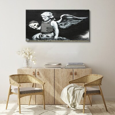 Angel with a skull in the background of graffiti Print on canvas