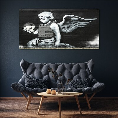 Angel with a skull in the background of graffiti Print on canvas