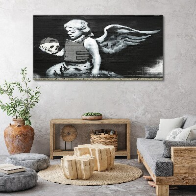 Angel with a skull in the background of graffiti Print on canvas