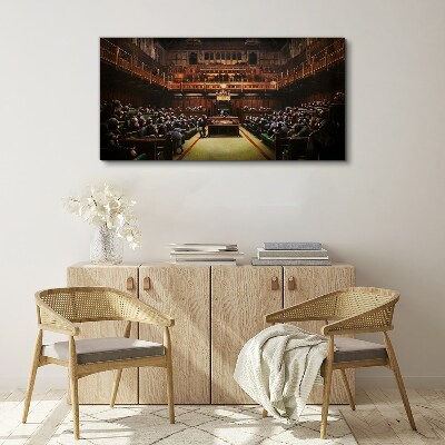 Assembly of monkeys in parliament Canvas wall art