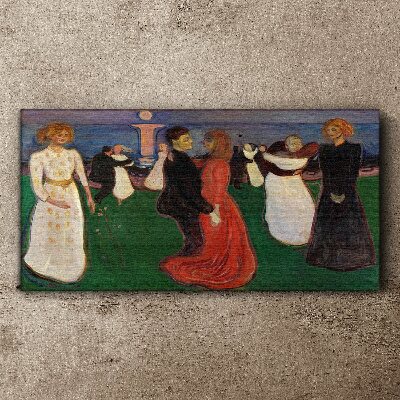 Dancing figures on a green background Canvas wall art