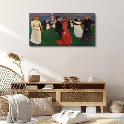 Dancing figures on a green background Canvas wall art