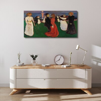 Dancing figures on a green background Canvas wall art