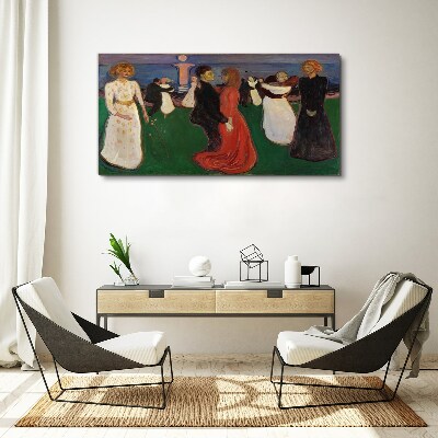 Dancing figures on a green background Canvas wall art