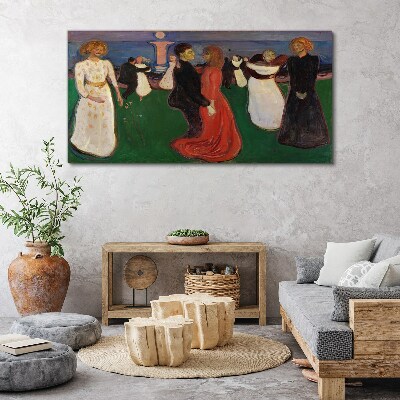 Dancing figures on a green background Canvas wall art