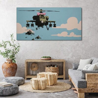 Helicopters in pink bows Canvas wall art