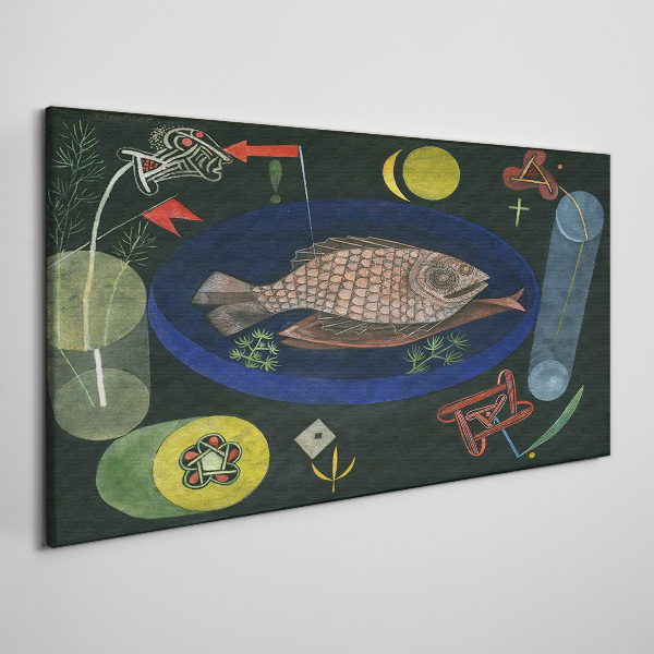 Fish in a blue bowl Canvas wall art