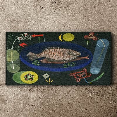 Fish in a blue bowl Canvas wall art