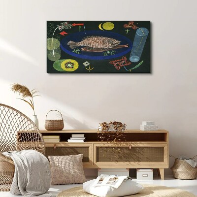 Fish in a blue bowl Canvas wall art