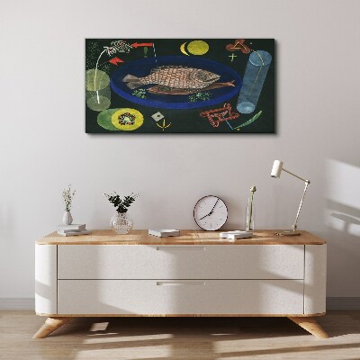 Fish in a blue bowl Canvas wall art