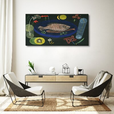 Fish in a blue bowl Canvas wall art