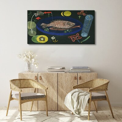 Fish in a blue bowl Canvas wall art