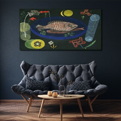 Fish in a blue bowl Canvas wall art