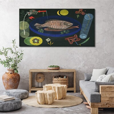 Fish in a blue bowl Canvas wall art