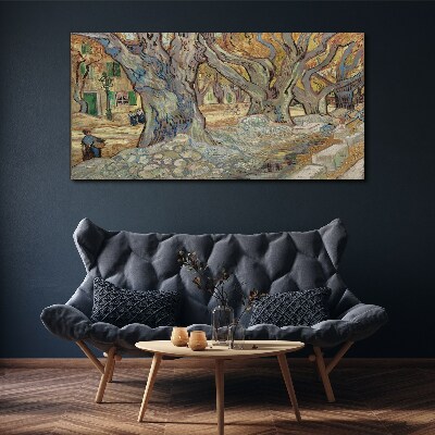 Tree-lined street in the spring sun Canvas wall art