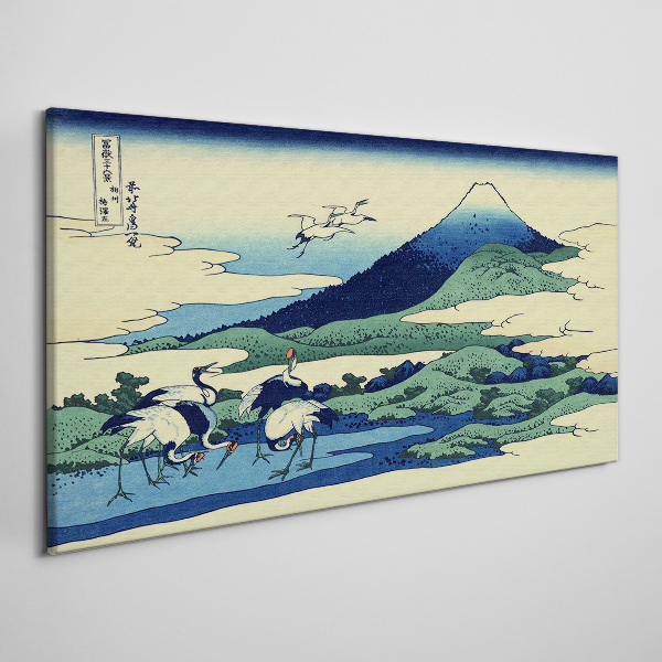 Cranes by a Mountain Print on canvas