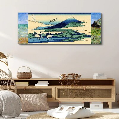 Cranes by a Mountain Print on canvas