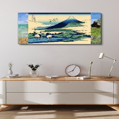 Cranes by a Mountain Print on canvas