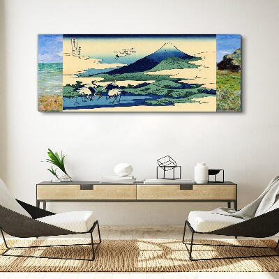 Cranes by a Mountain Print on canvas