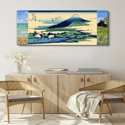 Cranes by a Mountain Print on canvas