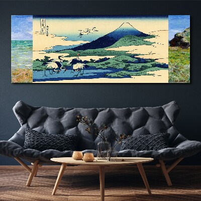 Cranes by a Mountain Print on canvas