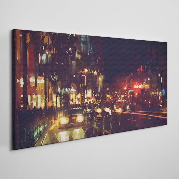 Night street in the glow of lights Print on canvas