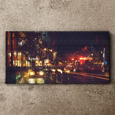 Night street in the glow of lights Print on canvas
