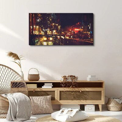 Night street in the glow of lights Print on canvas