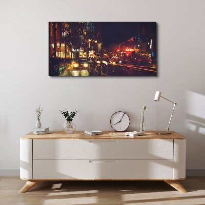 Night street in the glow of lights Print on canvas