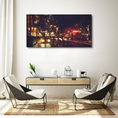 Night street in the glow of lights Print on canvas